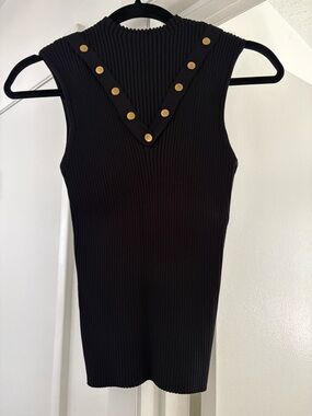 Large, NWT Anthropologie Eva Franco Black Sleeveless Top with Gold Details